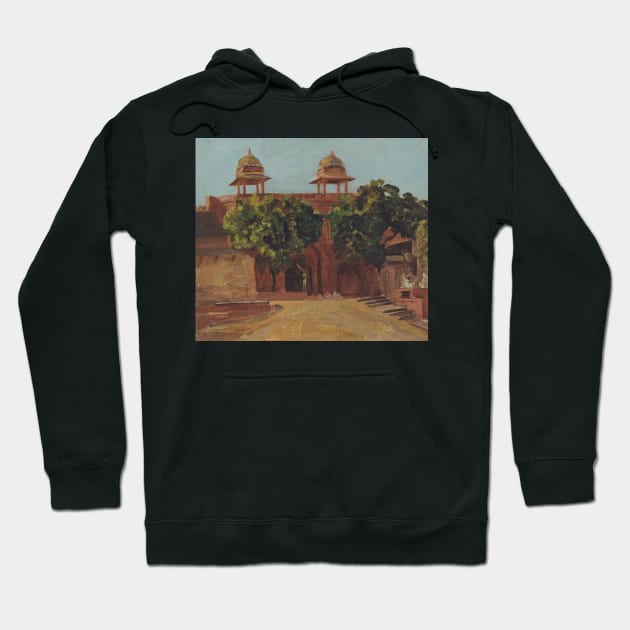 View of the Lal Darwaza on the Matwa Road, Between the Purana Qila and Old City, Delhi by Valentine Cameron Prinsep Hoodie by Classic Art Stall